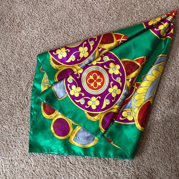 Vintage Berkshire Oversized Scarf Satin Like green gold - Picture 3 of 12